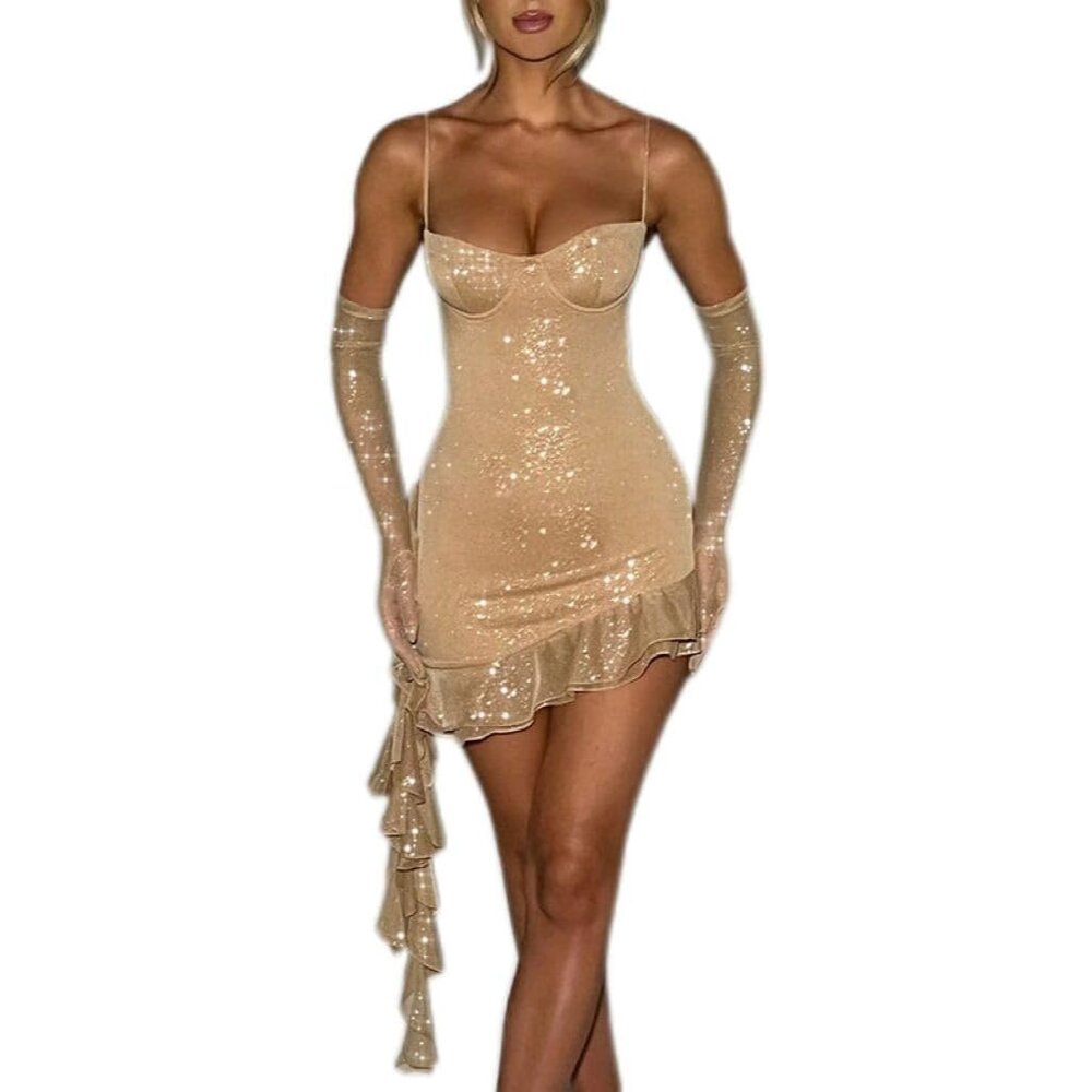 Women's Lace Dress Semi See Through Off-Shoulder Asymmetric Short